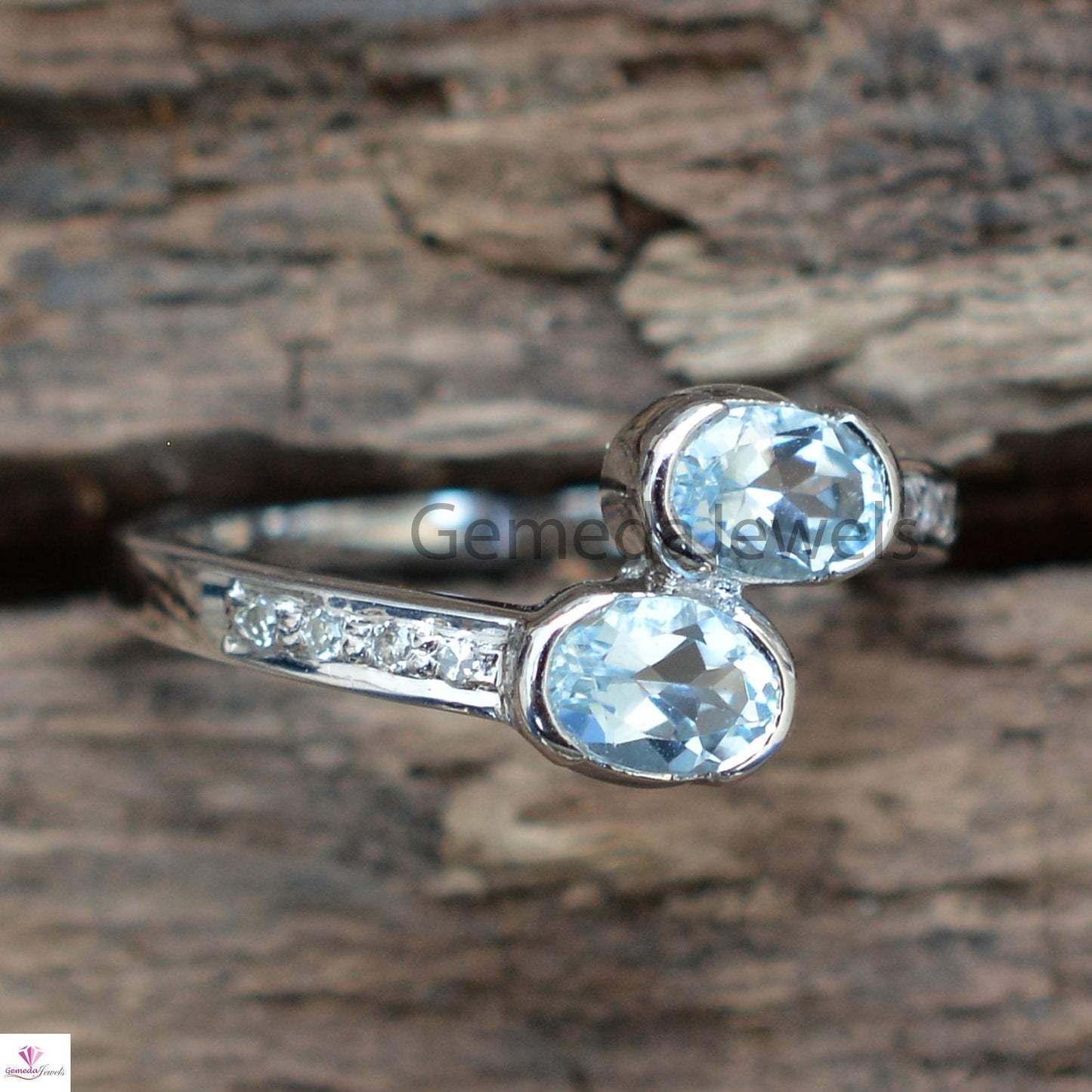 Sale!! Blue Topaz Ring, Pave Diamond Silver Ring, December Birthstone Ring, Sterling Silver Jewelry, Gemstone Diamond Ring, Statement Ring