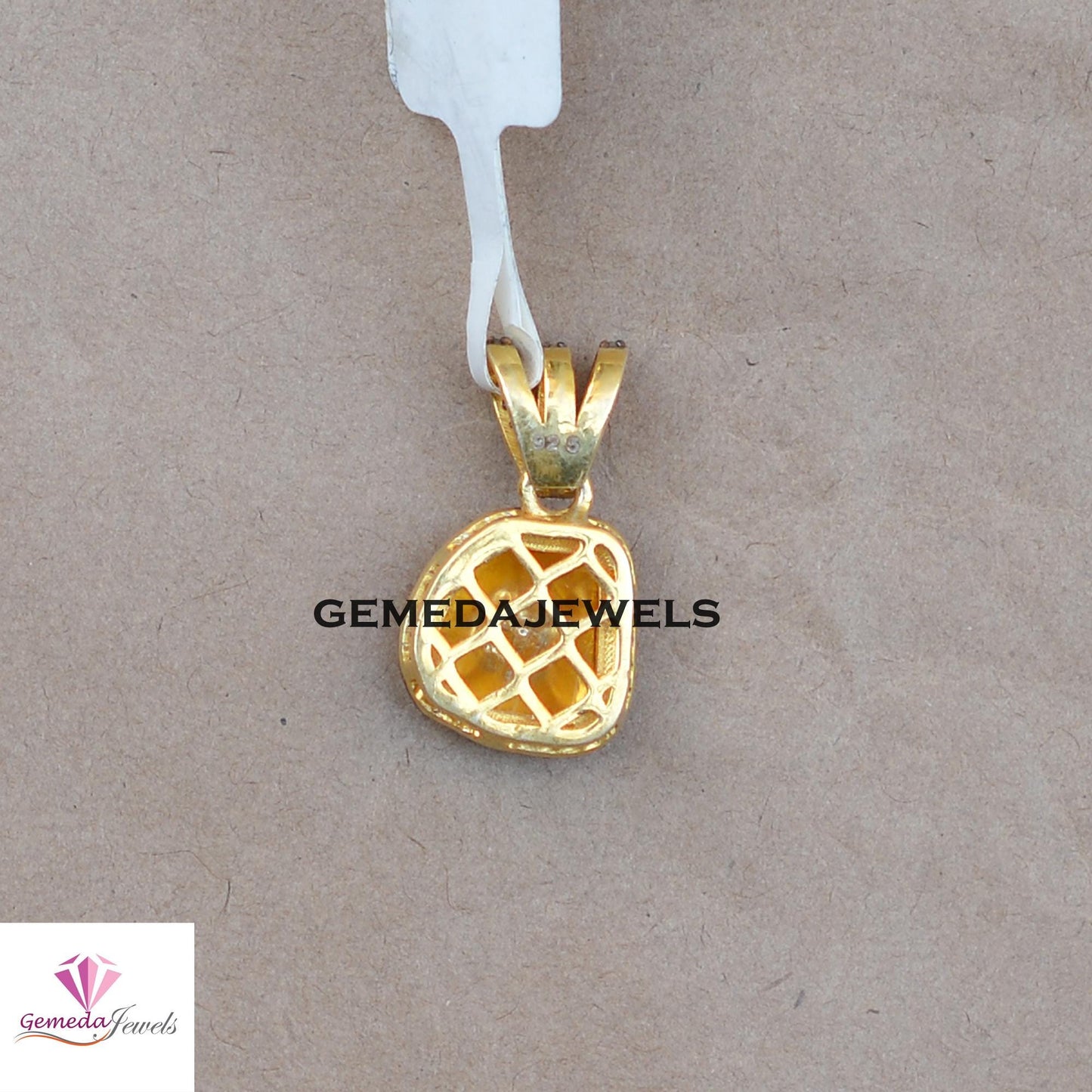 Classic Polki Diamond Pendant, 16" Link Chain Necklace, 925 Silver Jewelry, Gold Vermeil Pendant, Pave Diamond Pendant, Valentine's Day Gift