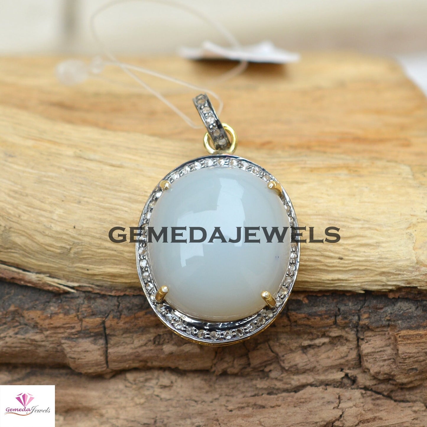 Sale!! Aqua Chalcedony Pendant, Pave Diamond Jewelry, Yellow Vermeil 925 Silver Pendant, Gemstone Silver Jewelry, Fashion Jewelry, Gifts