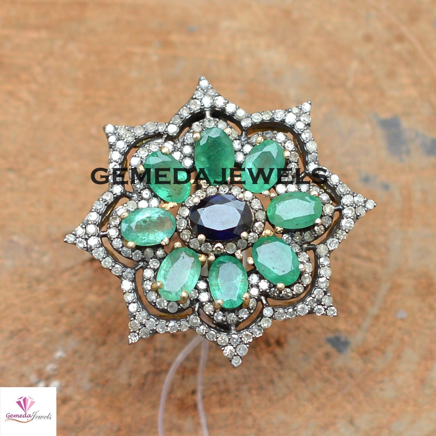 Sapphire Gemstone Floral Ring, Emerald Ring Jewelry, Pave Diamond Jewelry, 925 Sterling Silver Ring, Wedding Gift Jewelry, Jewelry For Women