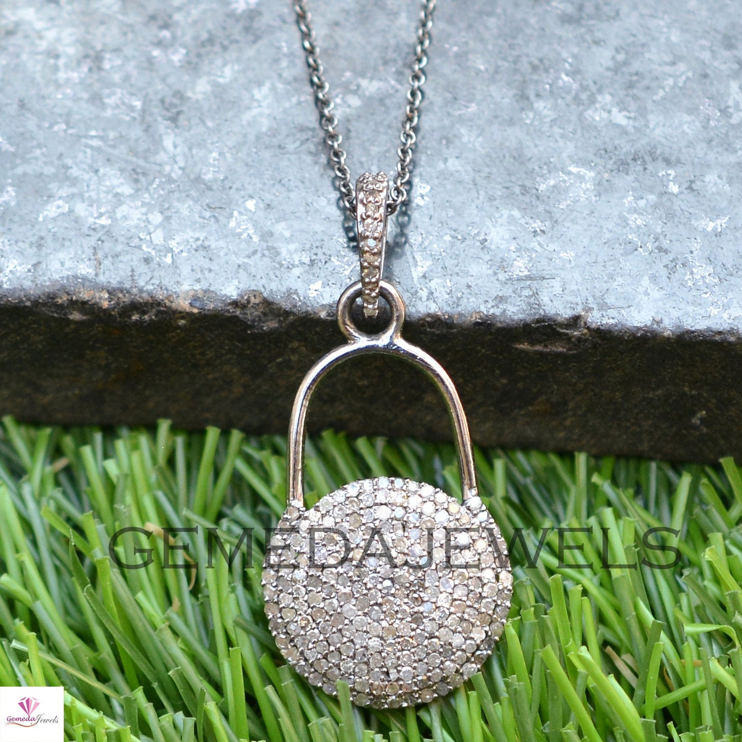 1.25cts Pave Diamond Pendant, Sterling Silver Jewelry, Diamond Lock Jewelry, Diamond Silver Padlock Necklace, Birthday Gift, Size 39X18 MM