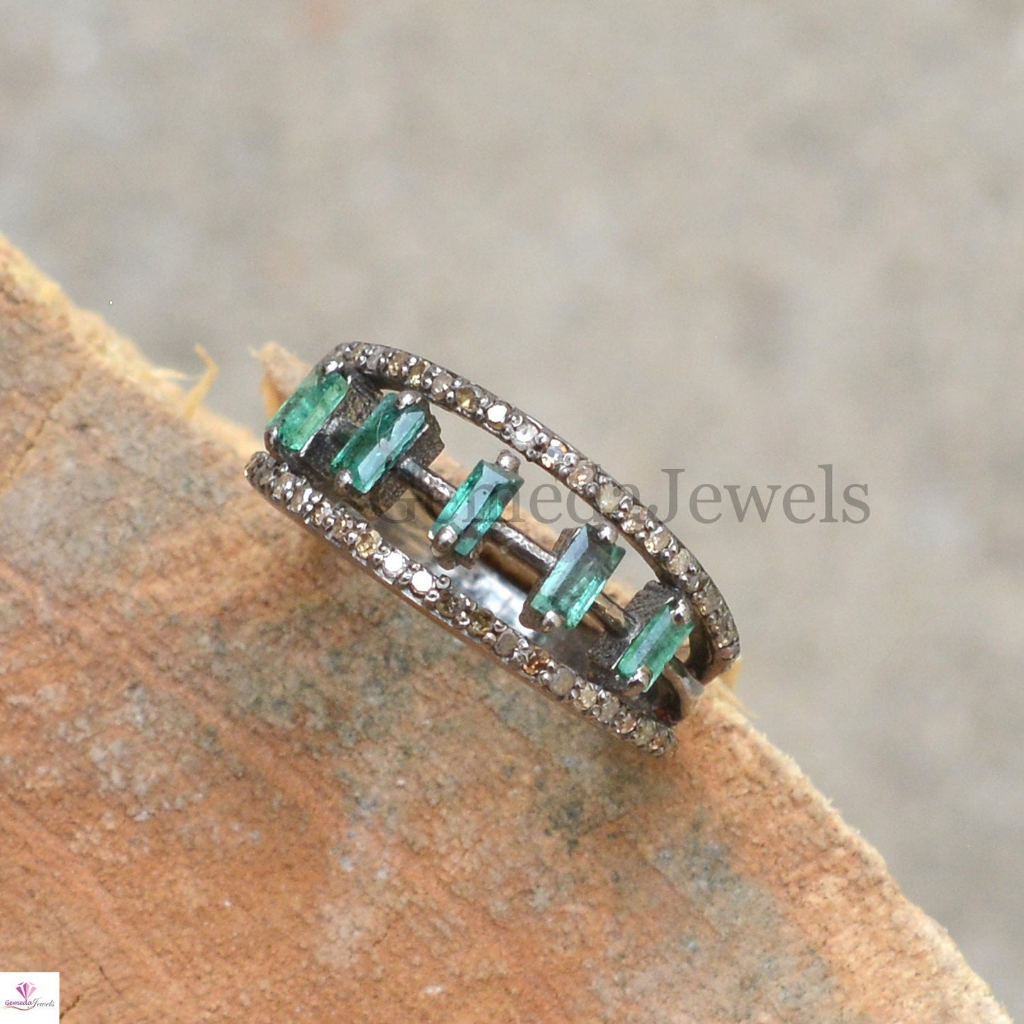 Sale!! Real Pave Diamond Ring, Solid 925 Silver Rhodium Plated  Jewelry, Green Emerald Silver Ring Jewelry, Engagement Ring, Jewelry For Her