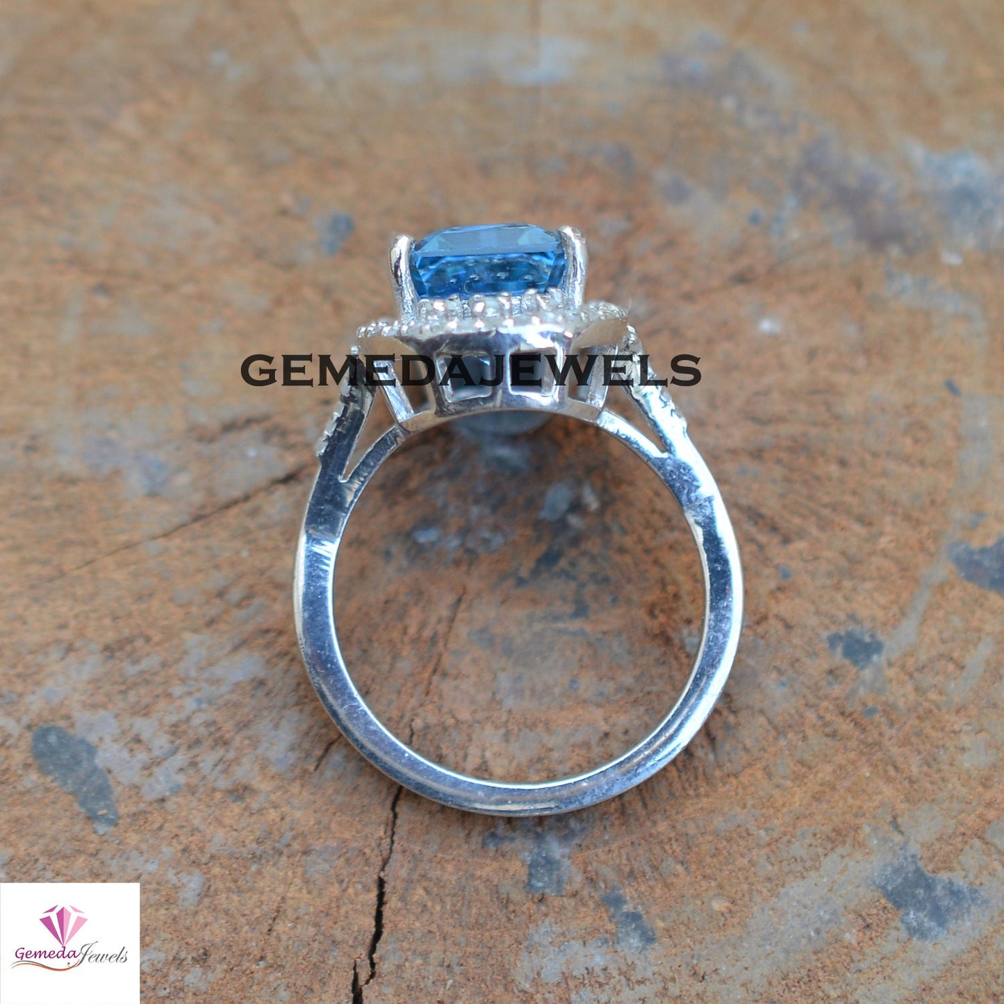 Sale!! Blue Topaz Ring, 925 Sterling Silver Jewelry, Pave Diamond Ring, Gemstone Silver Jewelry, Diamond Jewelry, Birthstone Ring Jewelry