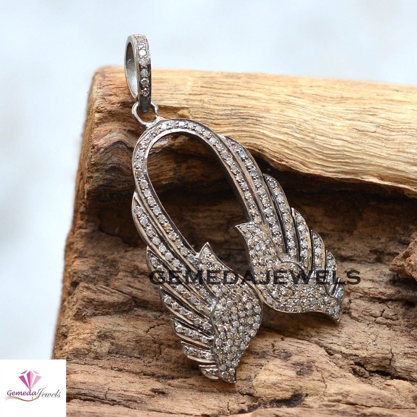 Sale Pave Setting Diamond Pendant, Angel Wing Pendant, 925 Sterling Silver Jewelry, 16" Silver Link Chain Pendant Necklace, Mothers Day Gift