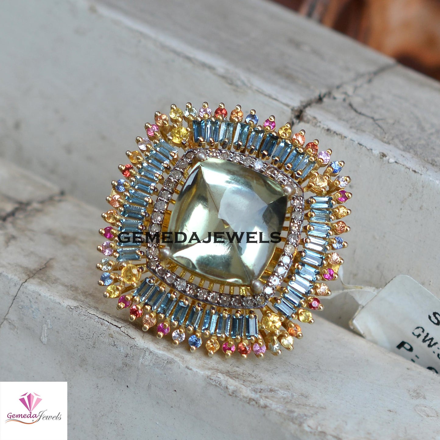 Multi Color Gemstone Jewelry Set, Green Gemstone Jewelry, Pave Diamond Jewelry Sets, 925 Silver Ring Earrings Set, 14k Gold Plated Jewelry