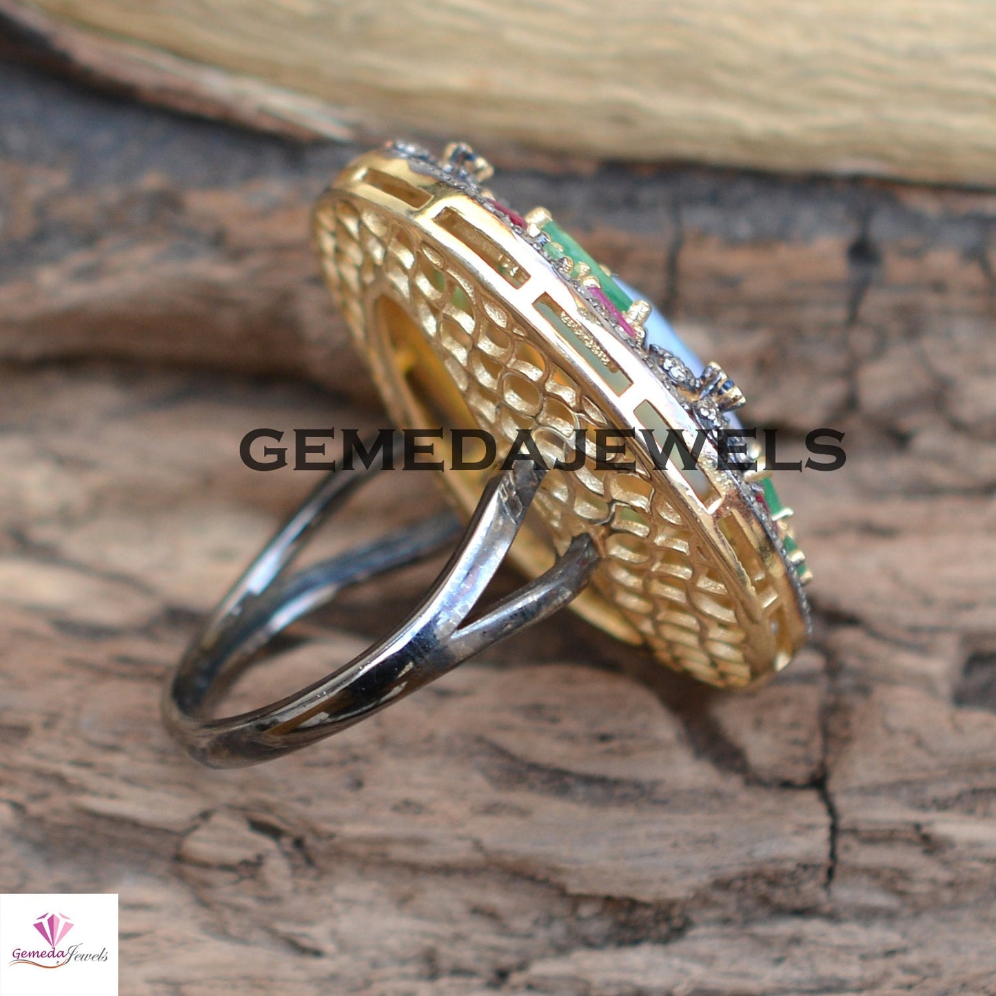 Opal Slice Gemstone Ring, Diamond Flower 925 Silver Ring, Emerald Gemstone Jewelry, 14k Gold Vermeil Ring, Ruby Gemstone Ring, Gifts For Her