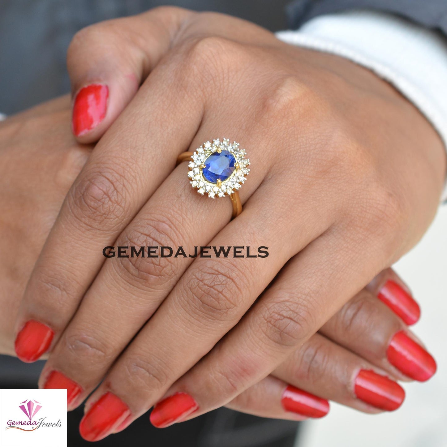 Sale! Genuine Blue Sapphire Ring Jewelry, Pave Diamond Ring, 14k Gold Vermeil Jewelry, 925 Silver Ring, Minimalist Jewelry, Engagement Ring