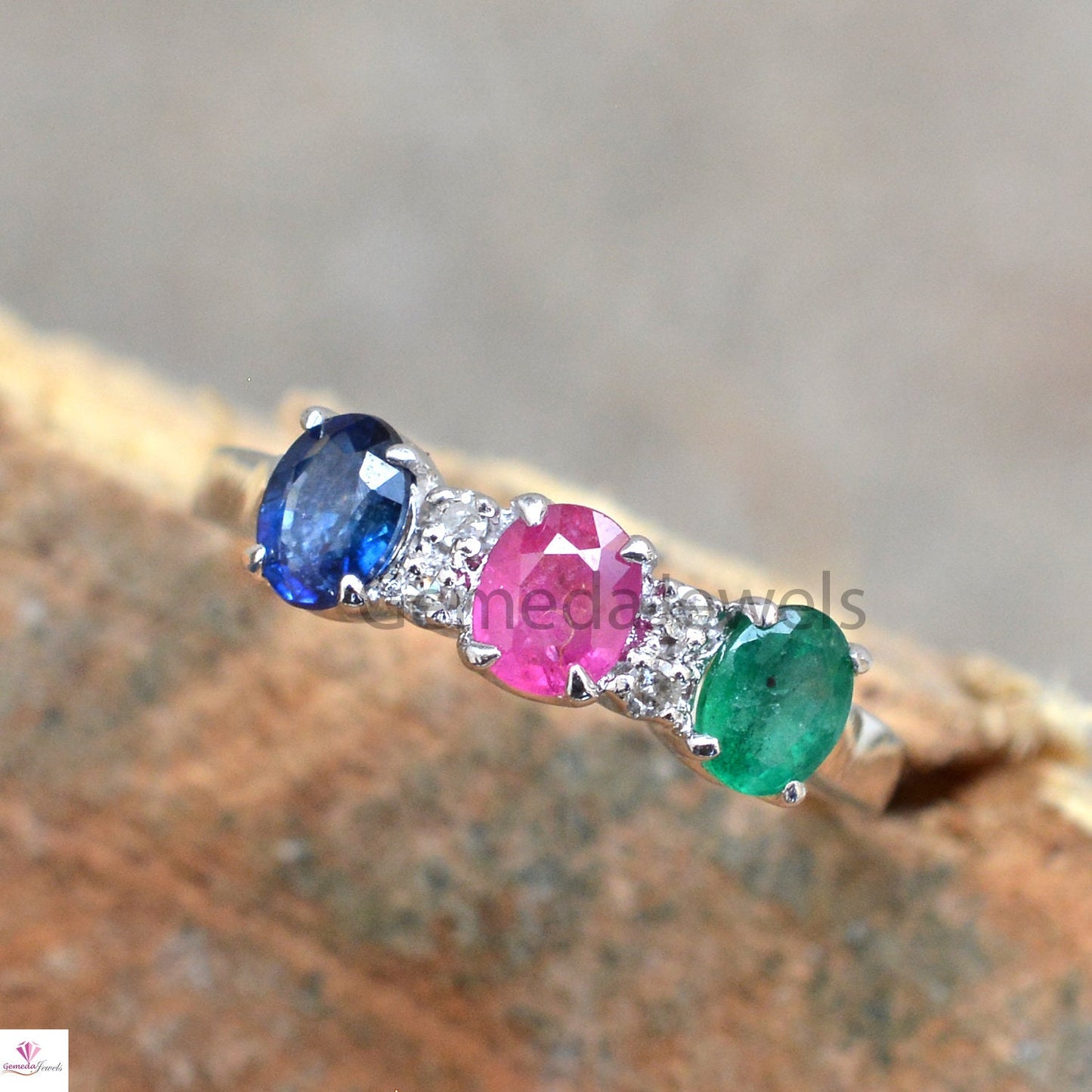 Genuine Sapphire Ring, Ruby Ring, Emerald Ring, Sterling Silver Jewelry, Diamond Ring Jewelry, Wedding Gift Jewelry, Faceted Gemstone Ring