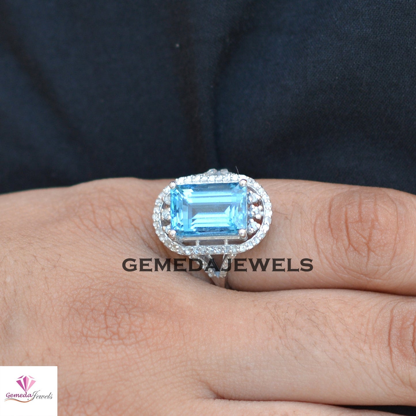 Sale!! Blue Topaz Ring, 925 Sterling Silver Jewelry, Pave Diamond Ring, Gemstone Silver Jewelry, Diamond Jewelry, Birthstone Ring Jewelry