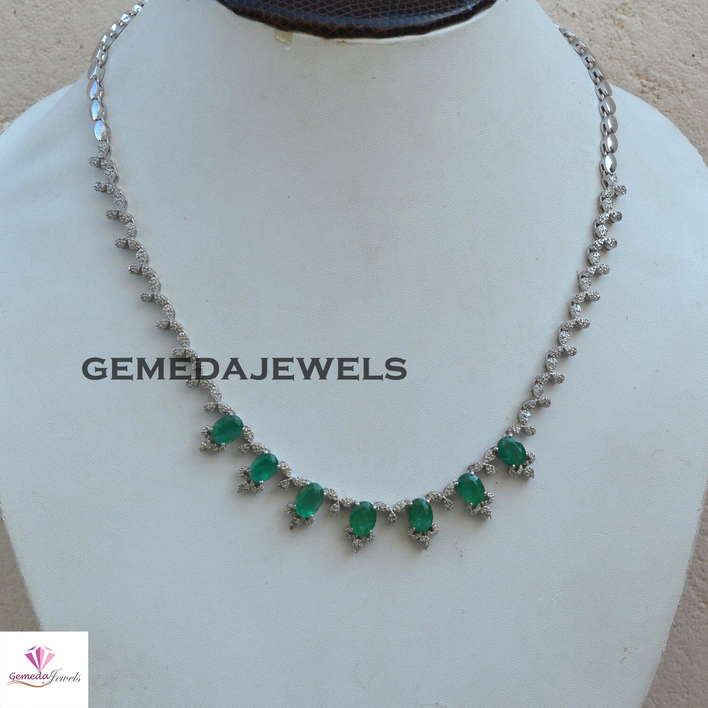 Beautiful Emerald Necklace, Pave Diamond Jewelry, Emerald Necklace Earrings Jewelry Set, 925 Silver Jewelry, 18" Necklace Earrings Set, Gift