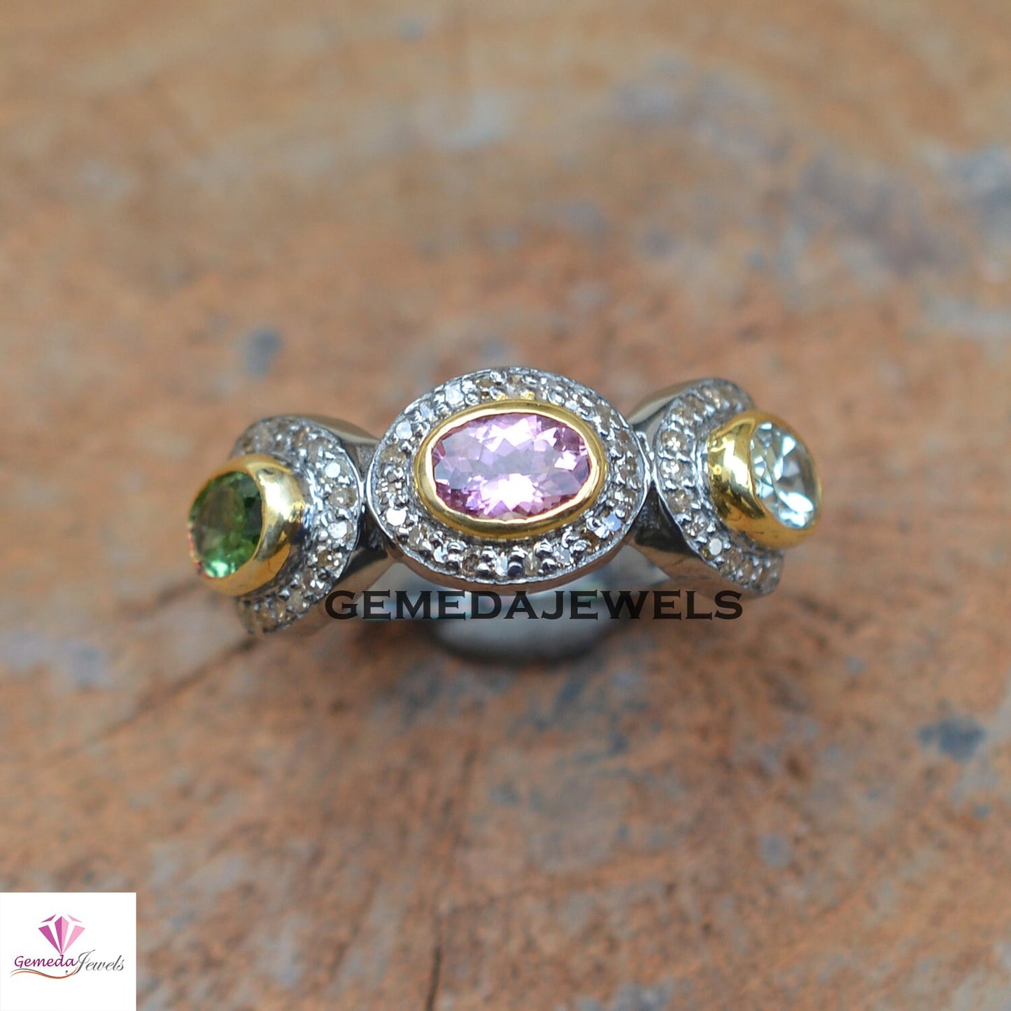 Multi Tourmaline Band Ring, Pave Diamond Ring, Gemstone Silver Jewelry, 925 Silver Ring, Tourmaline Gemstone Jewelry, Minimalist Jewelry