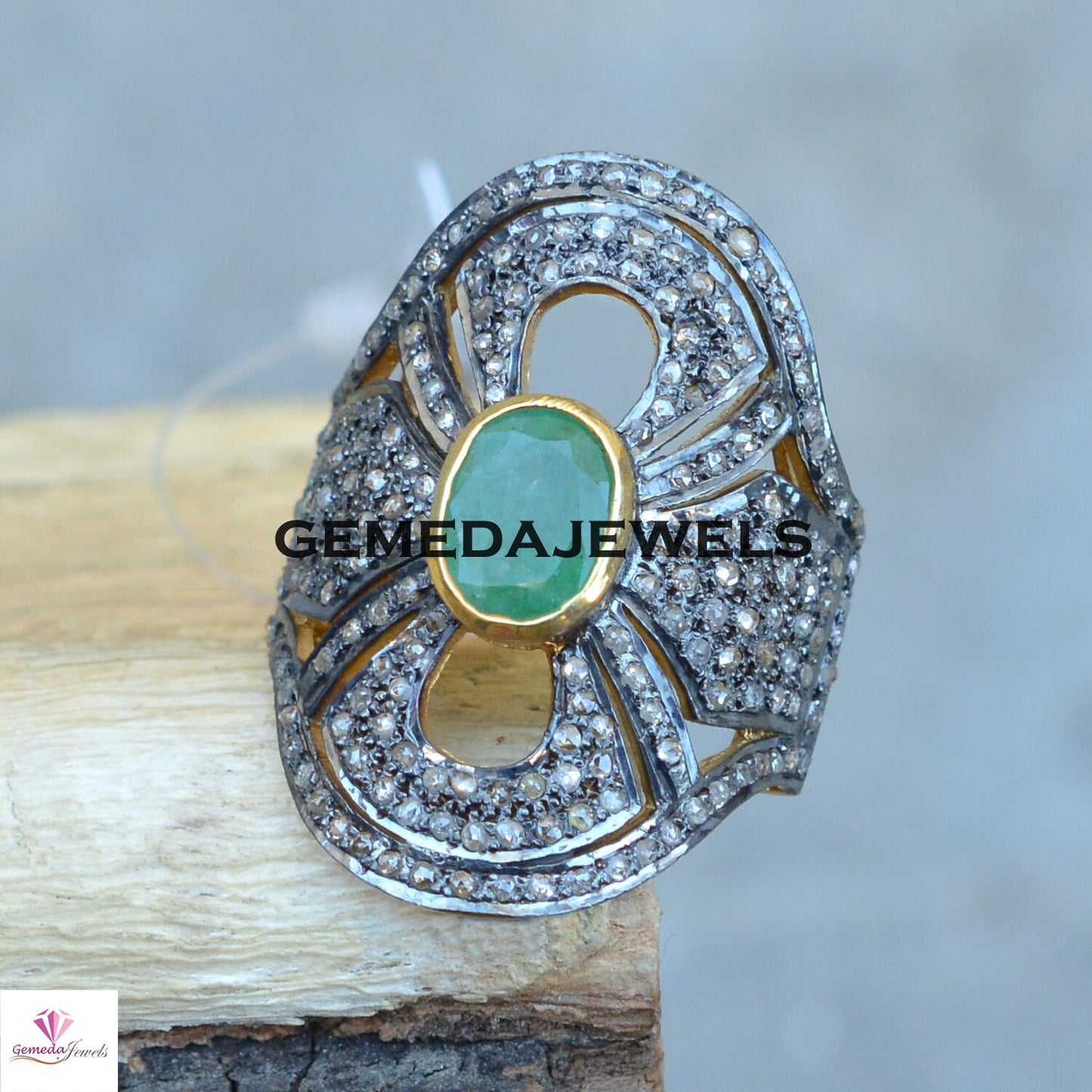 Emerald Gemstone Ring, 14k Gold Vermeil Jewelry, Pave Diamond Ring, Sterling Silver Ring, Gemstone Silver Jewelry, Diamond Jewellery, Gifts