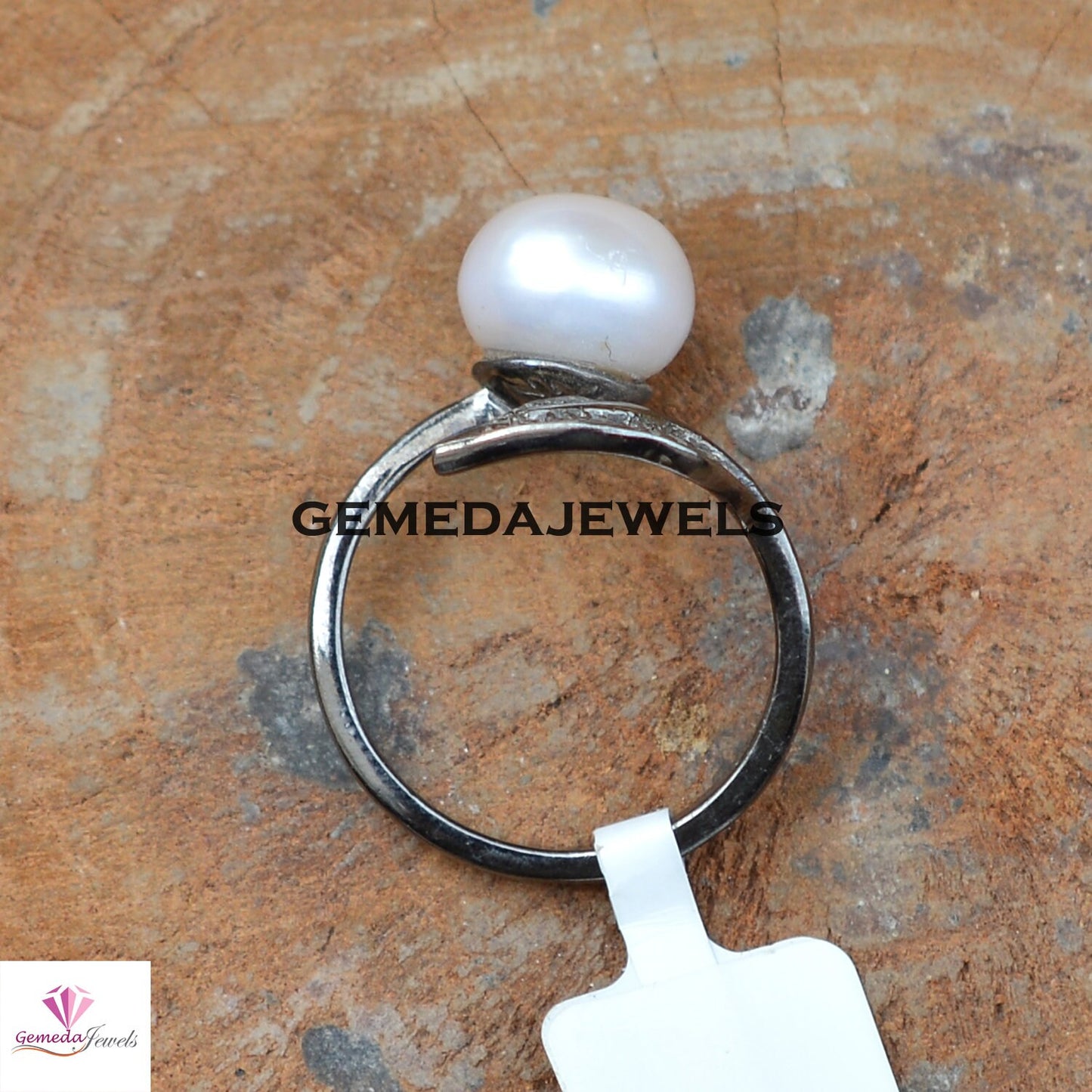 Sale! White Pearl Ring, Pave Diamond Leaf Ring, Gemstone Silver Ring, Sterling Silver Jewelry, Minimalist Jewelry, Rhodium Plated Ring, Gift