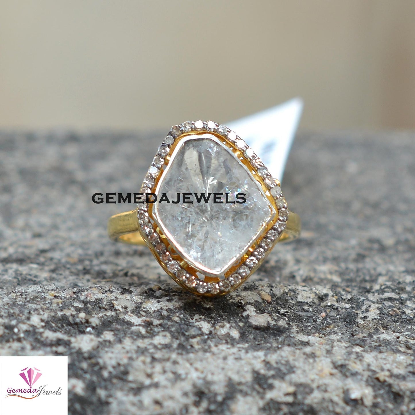 Charming Polki Diamond Ring, 925 Sterling Silver Jewelry, 14k Gold Vermeil Ring, Pave Diamond Jewelry, Valentine's Day Gift, Unisex Jewelry