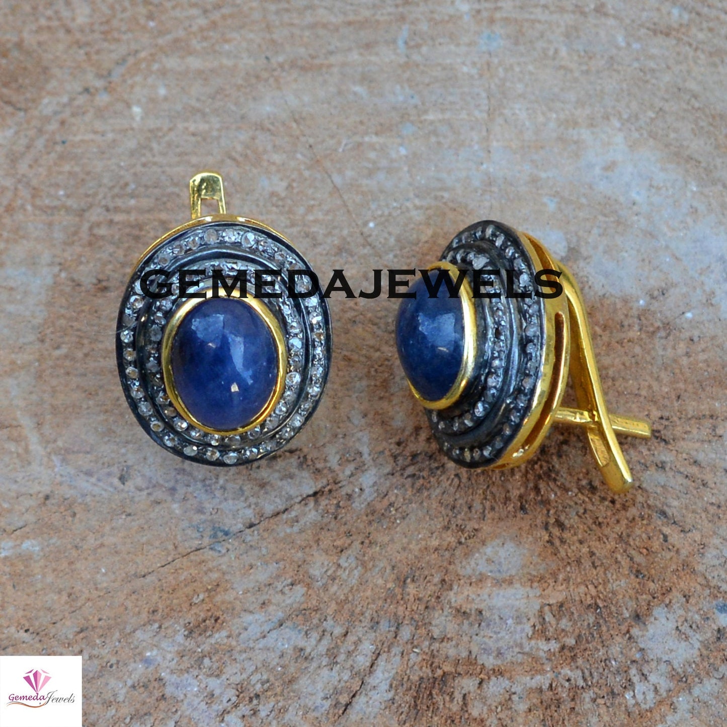 Tanzanite Gemstone Earrings, Gemstone Silver Earring, Diamond Stud Earrings, Pave Diamond Jewelry, 925 Silver Jewelry, Gold Plated Earrings