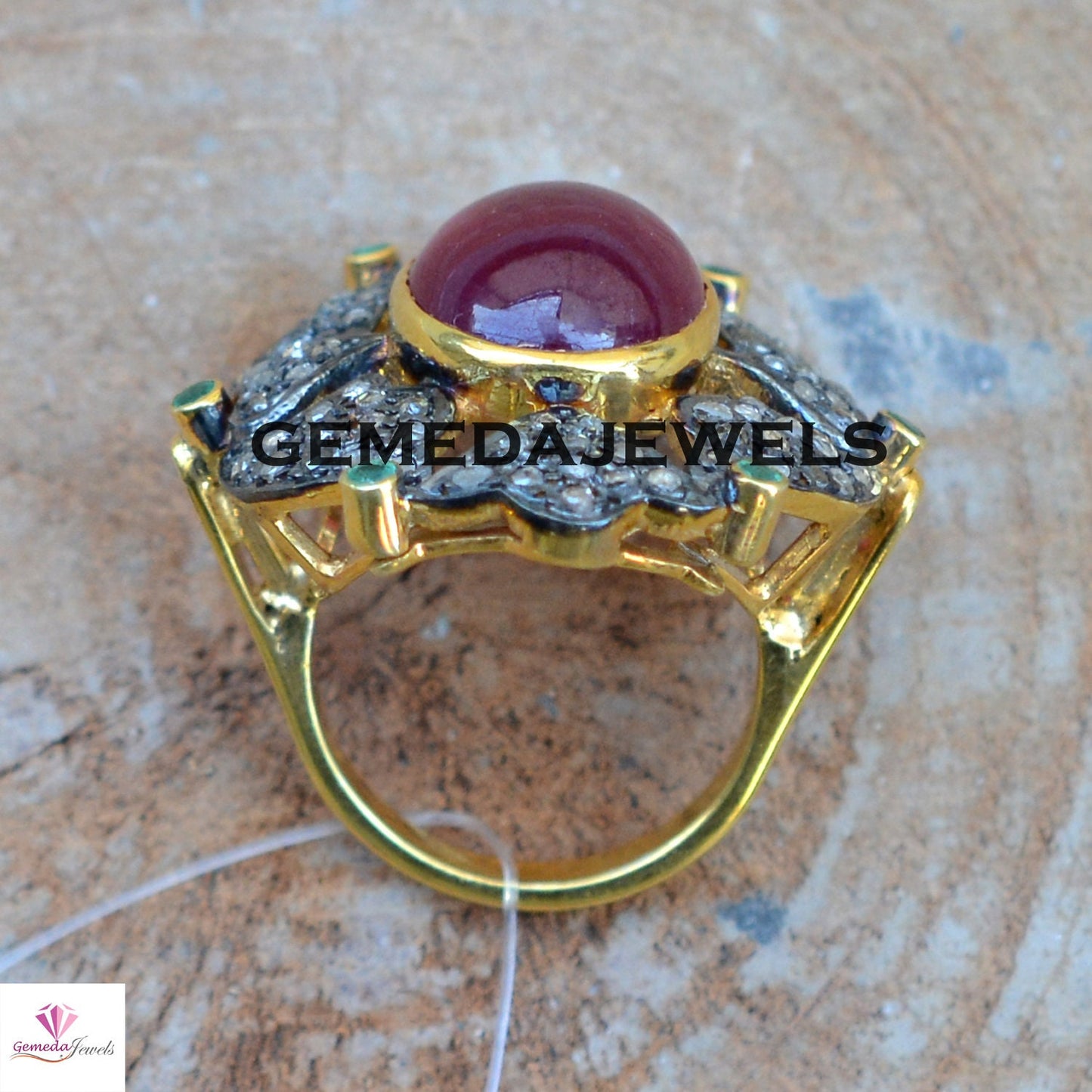 Genuine Ruby Ring, Sterling Silver Ring, 14k Gold Plated Jewelry, Emerald Gemstone Ring, Pave Diamond Jewelry, Designer Diamond Gift Jewelry