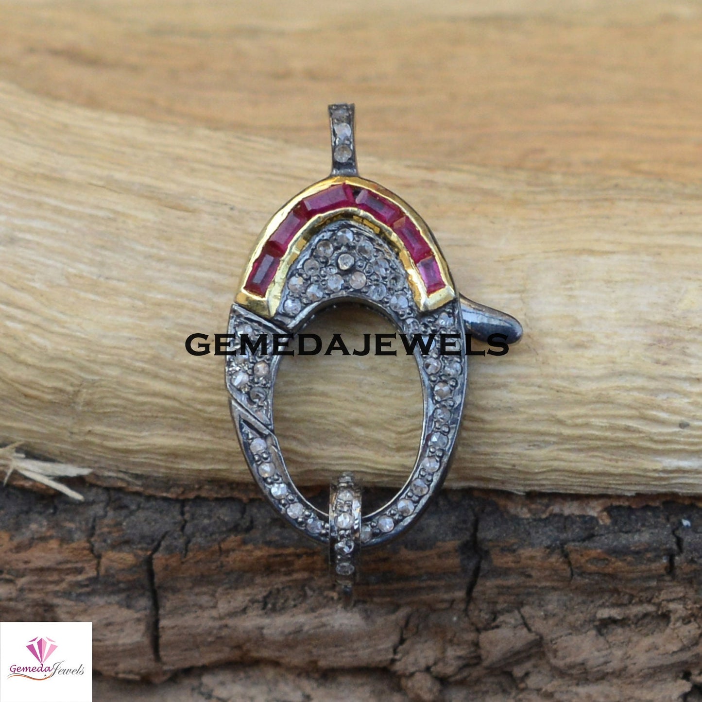 Pave Diamond Lock, Sapphire Gemstone Lock, Ruby Silver Clasp, Baguette Diamond Lock, 925 Silver Jewelry, Jewelry Components, Diamond Finding