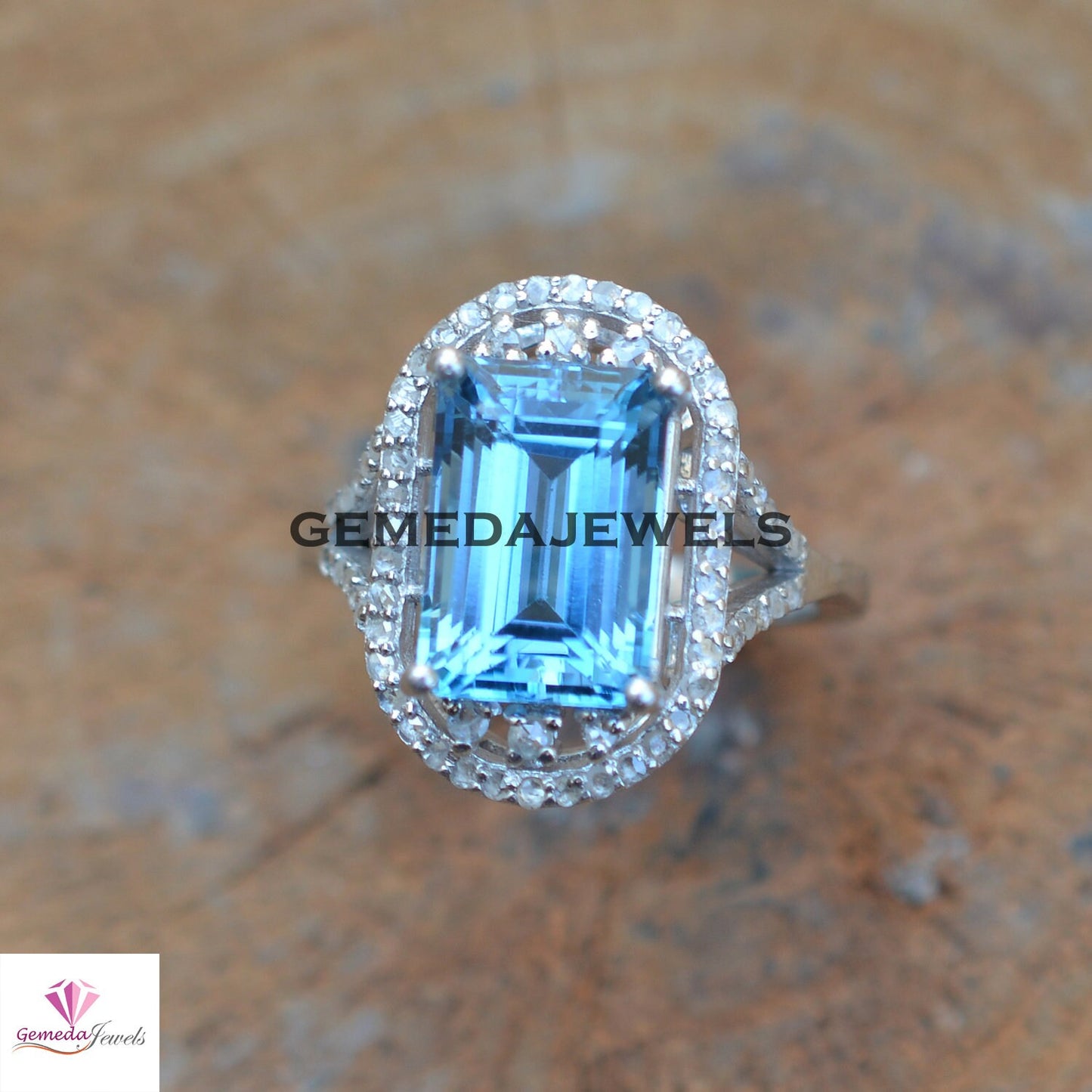 Sale!! Blue Topaz Ring, 925 Sterling Silver Jewelry, Pave Diamond Ring, Gemstone Silver Jewelry, Diamond Jewelry, Birthstone Ring Jewelry