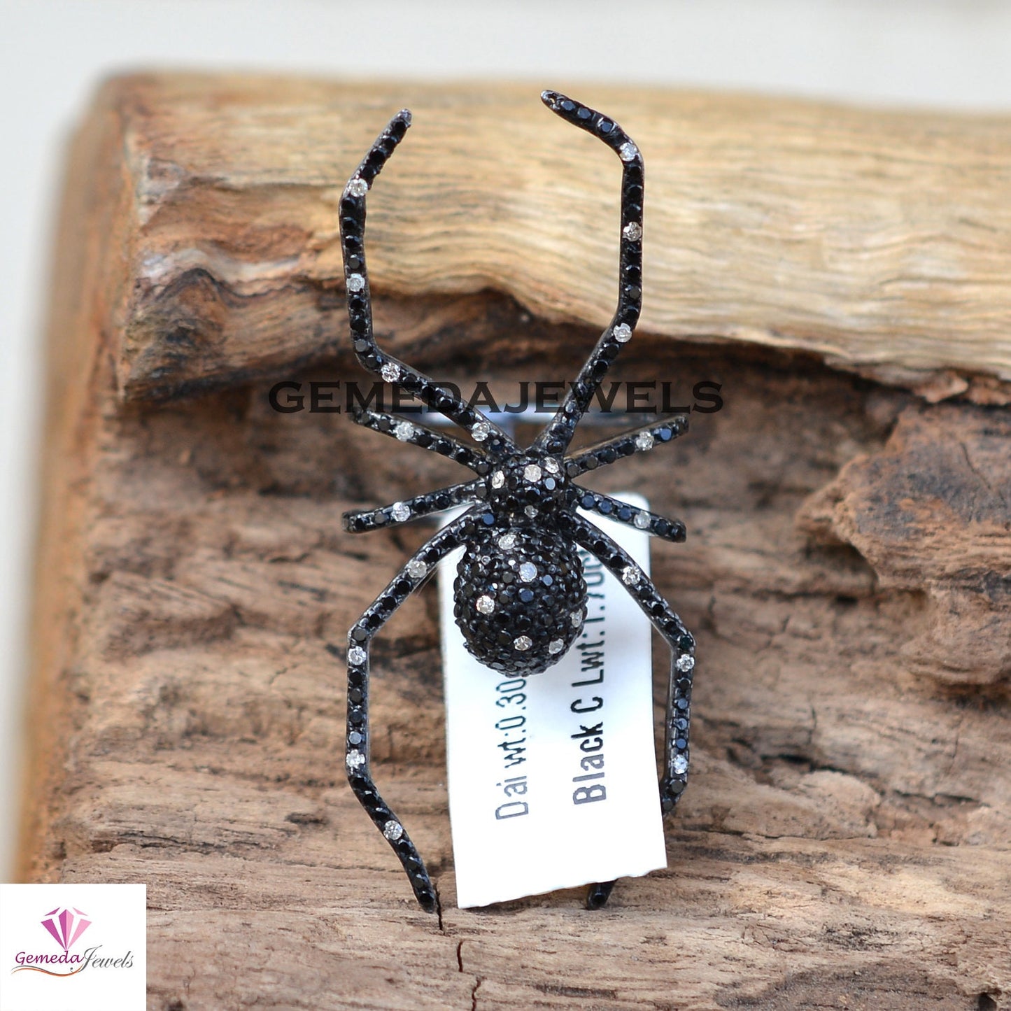 Black Spinel Spider Ring, Pave Diamond Ring, Black Rhodium Silver Ring, 925 Sterling Silver Ring, Women's Ring Jewelry, Gemstone Spider Ring