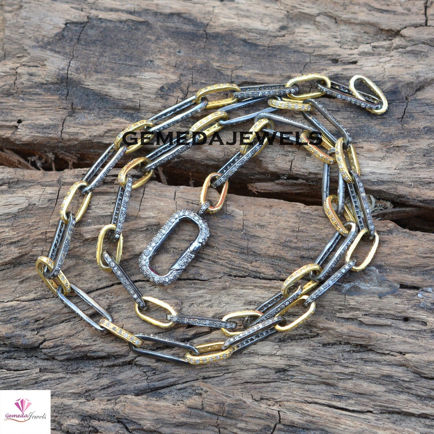 7.85 cts Pave Diamond Chain, 925 Silver Jewelry, Paperclip Link Chain Necklace, Diamond Silver Jewelry, 20" Link Chain, Lobster Claw Lock