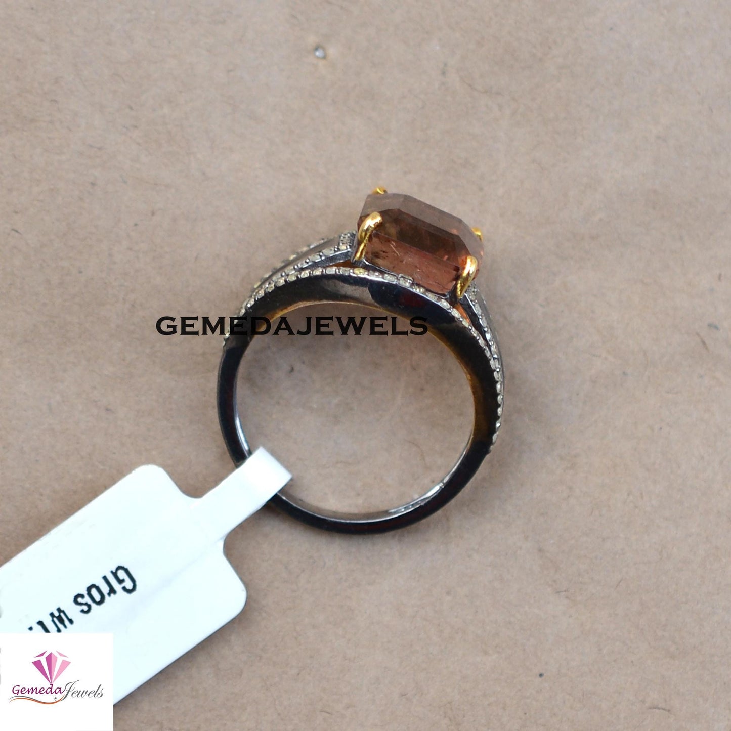 Sale Dazzling Smoky Quartz Ring, Pave Diamond 925 Silver Ring Jewelry, Gemstone Diamond Jewelry, Rhodium Plated Silver Jewelry, Gift For Her