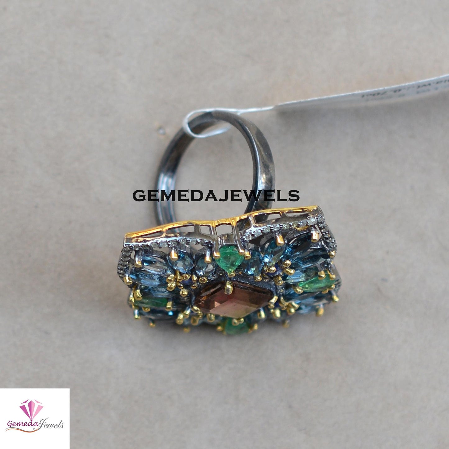 Tourmaline Flower Ring, Emerald 925 Silver Ring, Pave Diamond Jewelry, Sapphire Gemstone Ring, Rhodium Plated Jewelry, Valentine's Day Gift