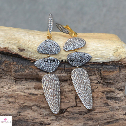 Sale!! Pave Diamond Earrings, 925 Silver Jewelry, Gold Vermeil Earring, Diamond Silver Jewelry, Silver Earrings Jewelry, Women Gift Jewelry