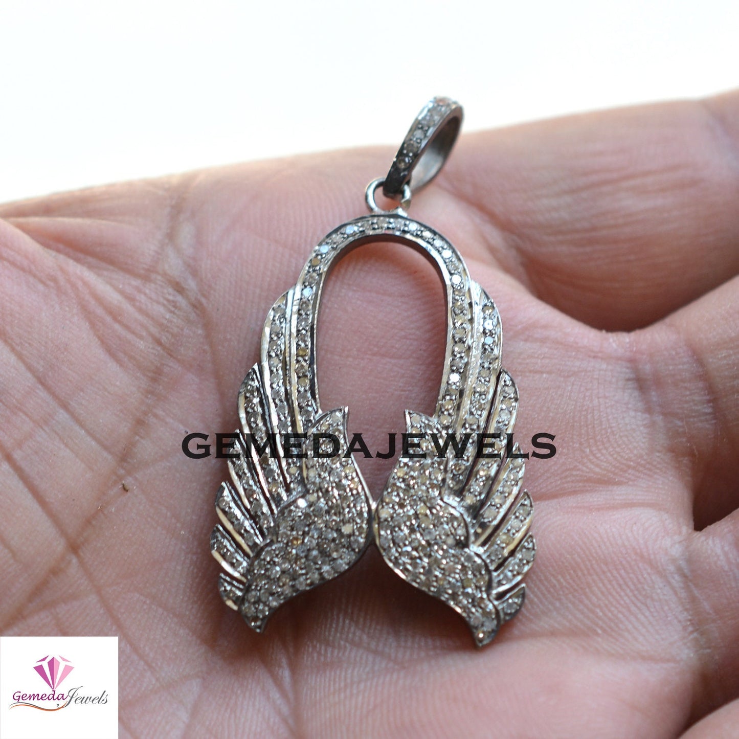 Sale Pave Setting Diamond Pendant, Angel Wing Pendant, 925 Sterling Silver Jewelry, 16" Silver Link Chain Pendant Necklace, Mothers Day Gift