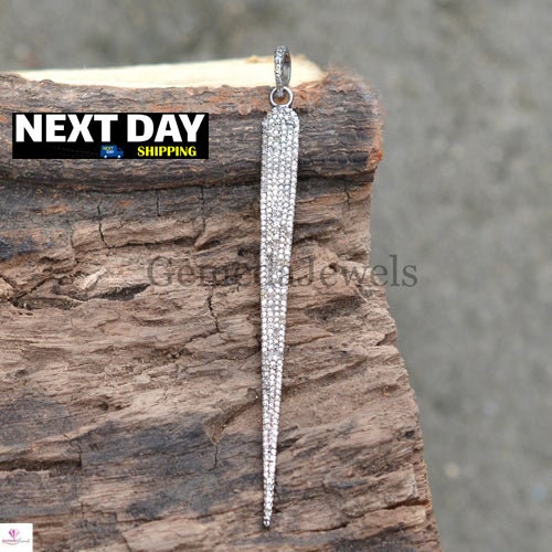 Genuine Pave Diamond Pendant, DAGGER Pendant Necklace, 925 Sterling Silver Jewelry, Diamond Necklace Jewelry, 16" Silver Link Chain, Gifts