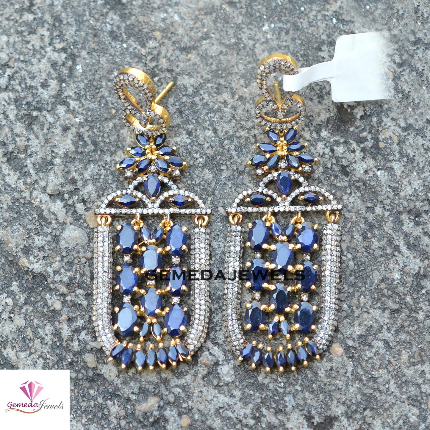 Sale!! Dazzling Blue Sapphire Earrings, Pave Diamond Earrings, 925 Silver Earring, 14k Gold Vermeil Jewelry, Designer Earrings Jewelry, Gift