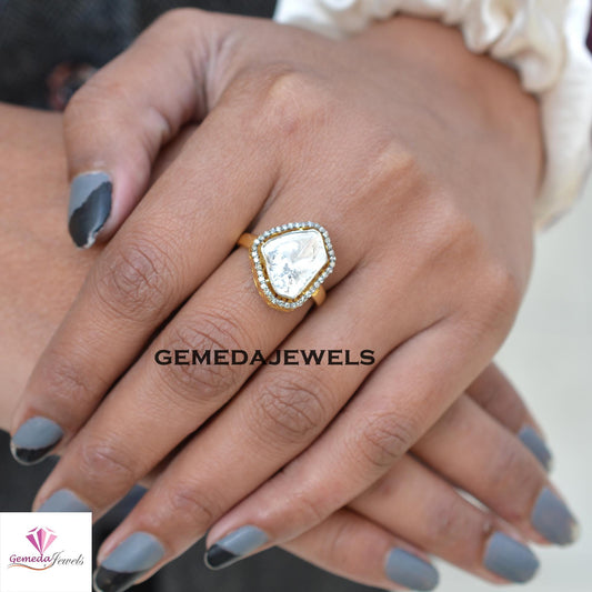 Sale! Polki Diamond Ring, 14k Gold Plated Ring Jewelry, 925 Sterling Silver Jewelry, Pave Diamond Ring, Wedding Jewelry, Valentine's Gift